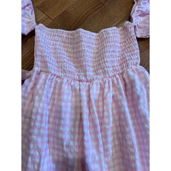 Moodie Gingham Smocked Bodice Puff Sleeves Off-Shoulder Dress Medium Milkmaid - Picture 3 of 7